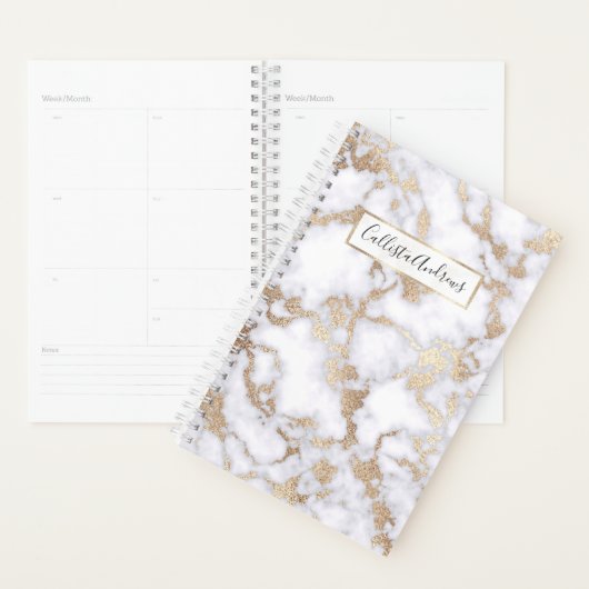 Modern Chic White Gold Foil marble Pattern Planner (Display)