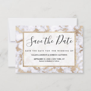 Modern Chic White Gold Foil marble Pattern Save The Date