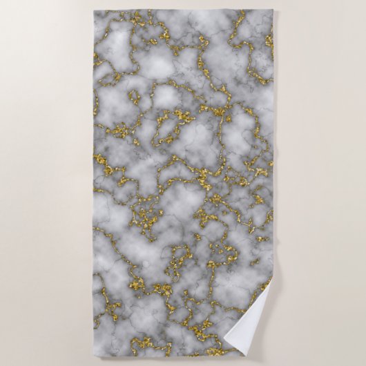 Modern Chic White Gold Foil marble Pattern Strandlaken (Voorkant)