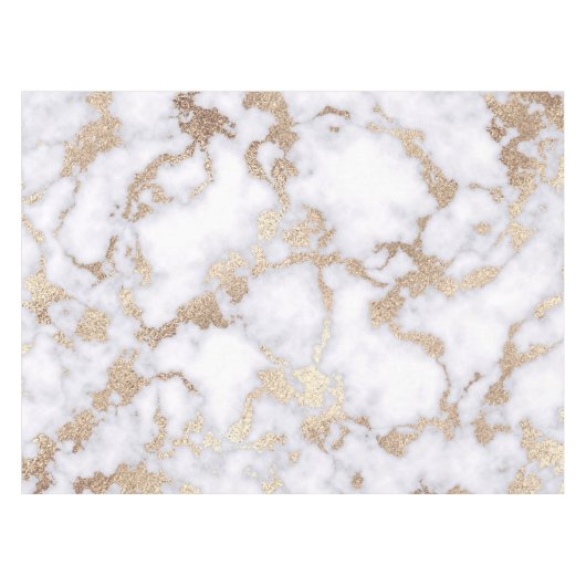 Modern Chic White Gold Foil marble Pattern Tafelkleed (Voorkant (Horizontaal))