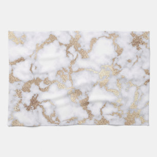 Modern Chic White Gold Foil marble Pattern Theedoek