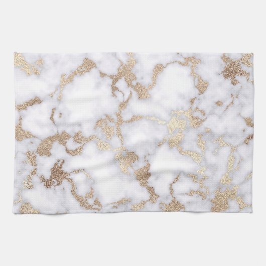 Modern Chic White Gold Foil marble Pattern Theedoek (Horizontaal)