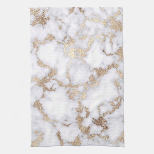 Modern Chic White Gold Foil marble Pattern Theedoek (Verticaal)