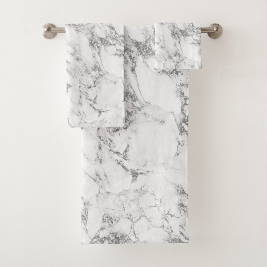 Modern Chic White Grey Silver Grey Glitter Marble Bad Handdoek (Insitu)