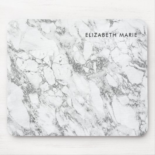 Modern Chic White Grey Silver Grey Glitter Marble Muismat (Voorkant)