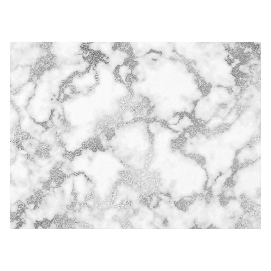 Modern Chic White Silver Foil Marble Pattern Tafelkleed (Voorkant (Horizontaal))