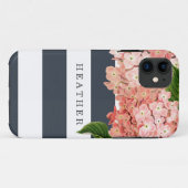 MODERN Chic Wide Stripes  Hydrangea Floral Case-Mate iPhone Case (Achterkant (horizontaal))