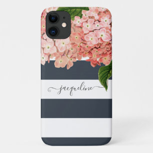 MODERN Chic Wide Stripes  Hydrangea Floral Case-Mate iPhone Case