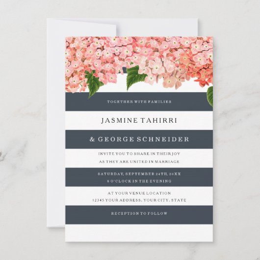 MODERN Chic Wide Stripes Hydrangea Floral Kaart (Voorkant)