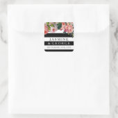 MODERN Chic Wide Stripes met Rozen Floral Vierkante Sticker (Tas)