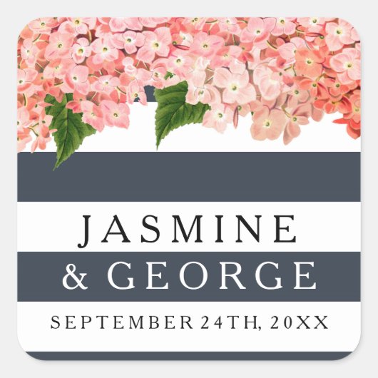 MODERN Chic Wide Stripes w  Hydrangea Vierkante Sticker (Voorkant)