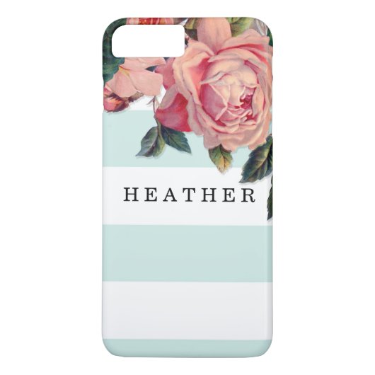 MODERN Chic Wide Stripes w Rozen, Aqua Blue Case-Mate iPhone Case (Achterkant)