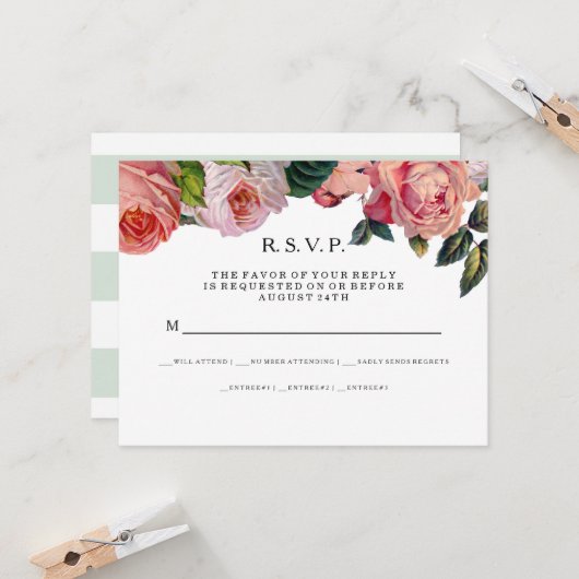 MODERN Chic Wide Stripes w Rozen, Mint Green Kaart (Voorkant / Achterkant in situ)