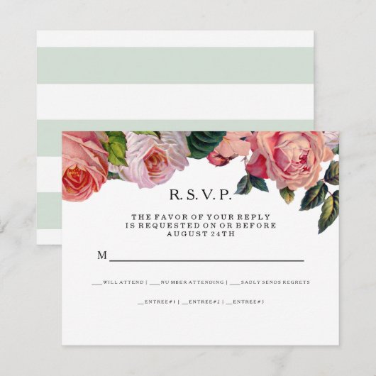 MODERN Chic Wide Stripes w Rozen, Mint Green Kaart (Voorkant / Achterkant)