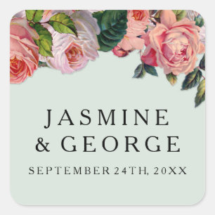 MODERN Chic Wide Stripes w Rozen, Mint Green Vierkante Sticker