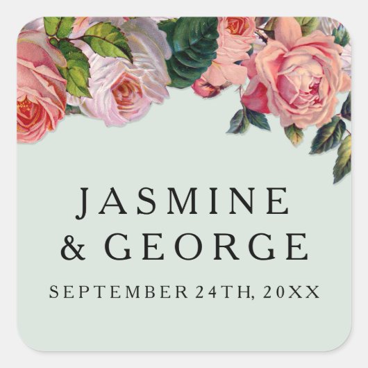 MODERN Chic Wide Stripes w Rozen, Mint Green Vierkante Sticker (Voorkant)