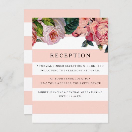 MODERN Chic Wide Stripes w Rozen, Ontvang nodigt u Kaart (Voorkant / Achterkant)