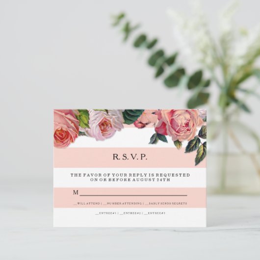 MODERN Chic Wide Stripes w Rozen, Wedding RSVP (Staand voorkant)