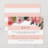 MODERN Chic Wide Stripes w Rozen, Wedding RSVP (Voorkant / Achterkant)