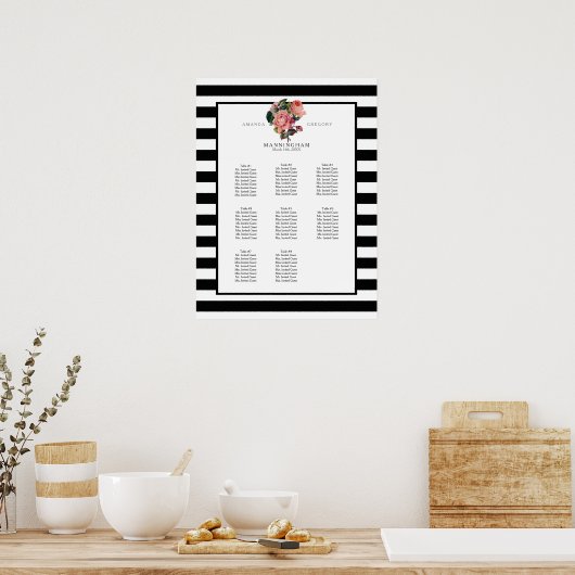 MODERN Chic Wide Stripes w Rozen Wedding Seding Poster (Keuken)