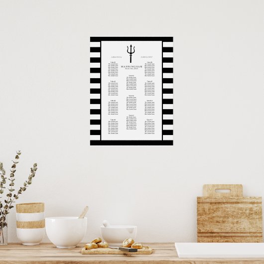 MODERN Chic Wide Stripes w Trident Wedding Seding Poster (Keuken)