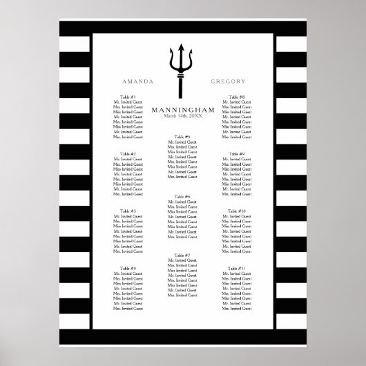 MODERN Chic Wide Stripes w Trident Wedding Seding Poster (Voorkant)