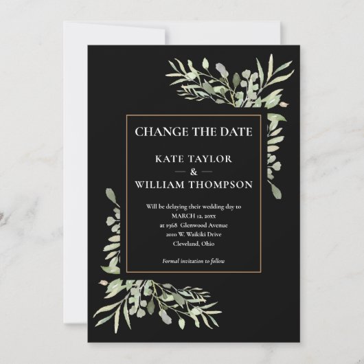 Modern Chic Wijzig de datum Aquarel Groen Kaart (Voorkant)