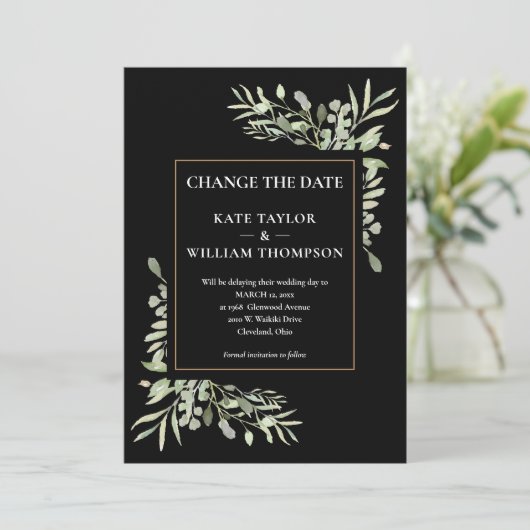 Modern Chic Wijzig de datum Aquarel Groen Kaart (Staand voorkant)