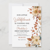 Modern Chic Wildflower Script 1e verjaardag meisje Kaart (Voorkant)