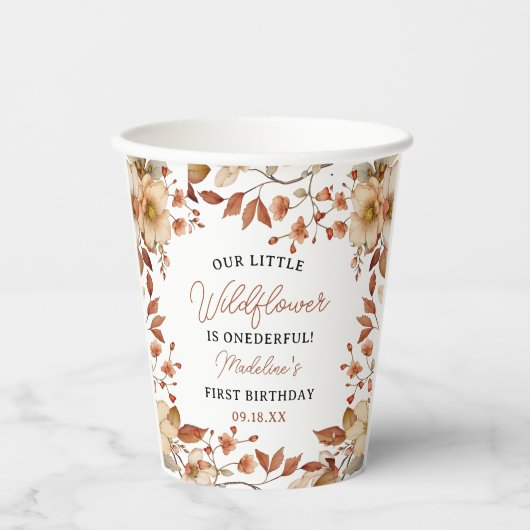 Modern Chic Wildflower Script 1e verjaardag meisje Papieren Bekers (Voorkant)