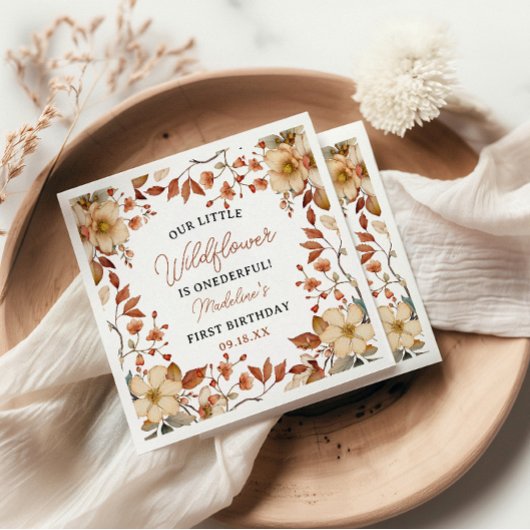 Modern Chic Wildflower Script 1e verjaardag meisje Servet