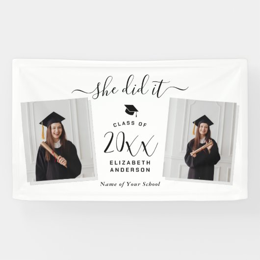 Modern Chic Ze deed het Afstuderen 2 foto Afstuder Spandoek (Horizontaal)