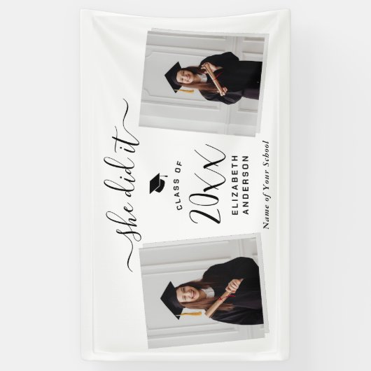 Modern Chic Ze deed het Afstuderen 2 foto Afstuder Spandoek (Verticaal)