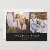 Modern chic | Zwart Fotocollage Kerstnieuws Feestdagenkaart (Voorkant)