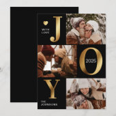 Modern Chic Zwart Goud Fotocollage Joy Christmas Feestdagenkaart (Voorkant / Achterkant)