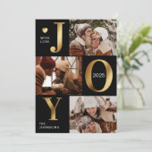 Modern Chic Zwart Goud Fotocollage Joy Christmas Feestdagenkaart (Staand voorkant)
