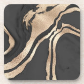 Modern Chic Zwart Goud Geschilderd Abstract Marmer Bier Onderzetter (Voorkant)