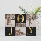 Modern Chic Zwart Goud Joy Vrolijk Kerstfeest Foto Feestdagenkaart (Staand voorkant)