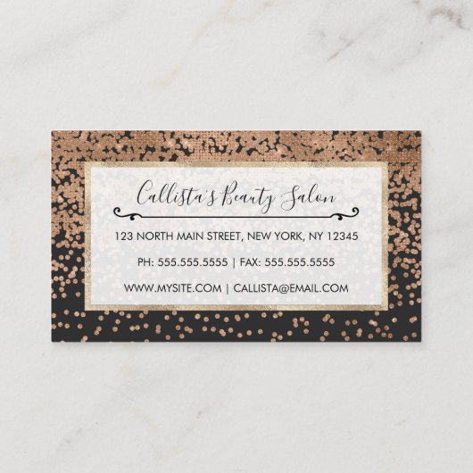 Modern Chic Zwart Goud Polka Dot Zwart Confetti Klantenkaartje (Achterkant)