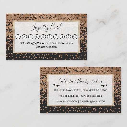 Modern Chic Zwart Goud Polka Dot Zwart Confetti Klantenkaartje (Voorkant / Achterkant)