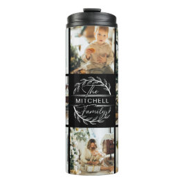 Modern Chic Zwart Monogrammed & Fotocollage Thermosbeker