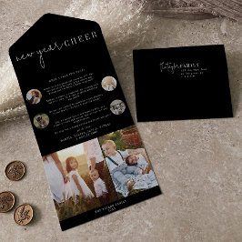 Modern chic | Zwart Nieuwjaar Cheer Multi Foto All In One Uitnodiging