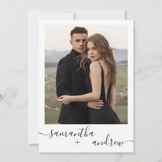 Modern Chic Zwart Wit 2 Foto Minimalistische bruil Kaart (Voorkant)