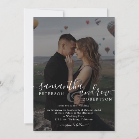 Modern Chic Zwart Wit 2 Foto Minimalistische bruil Kaart (Achterkant)