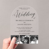 Modern Chic Zwart-Wit 3 Fotostrip Trouwen Acryl Uitnodigingen (Insitu (Draagbaar))