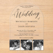 Modern Chic Zwart-Wit 3 Fotostrip Trouwen Acryl Uitnodigingen (Voorkant)