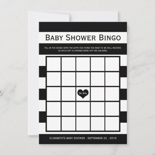Modern Chic Zwart-wit Baby shower Bingo Kaart (Voorkant)