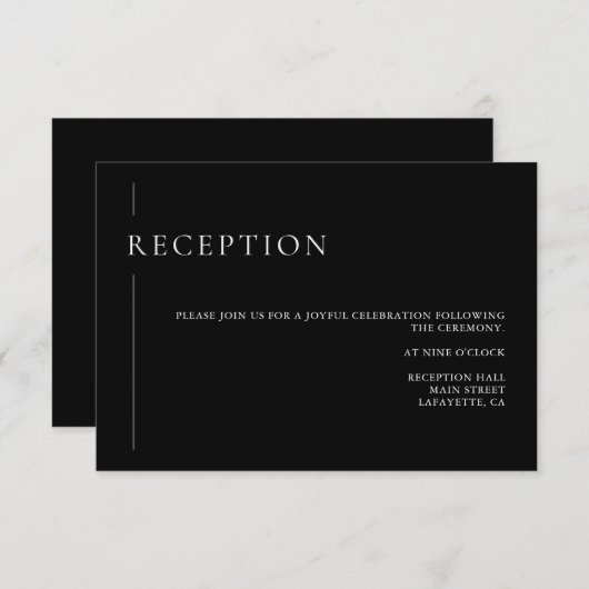 Modern Chic Zwart & Wit bruiloft receptie Kaart (Voorkant / Achterkant)