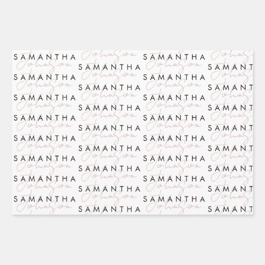 Modern Chic Zwart Wit Roze Handtekening Script Inpakpapier Vel (Voorkant 2)