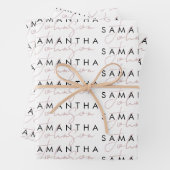 Modern Chic Zwart Wit Roze Handtekening Script Inpakpapier Vel (In situ)